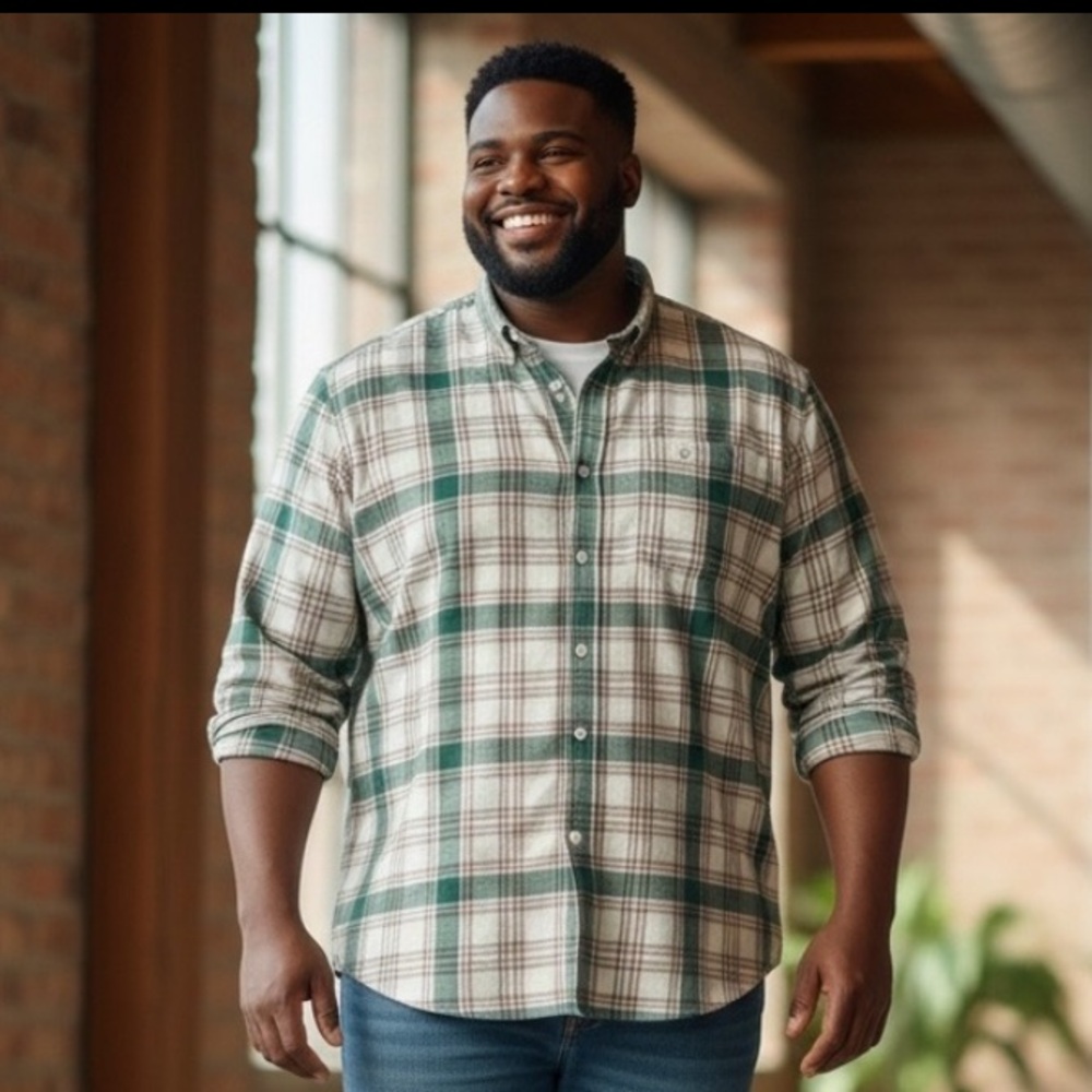 NWT Goodfellow‎ & Co Men's Plaid Long Sleeve Button Down Shirt 4XL Tall Casual